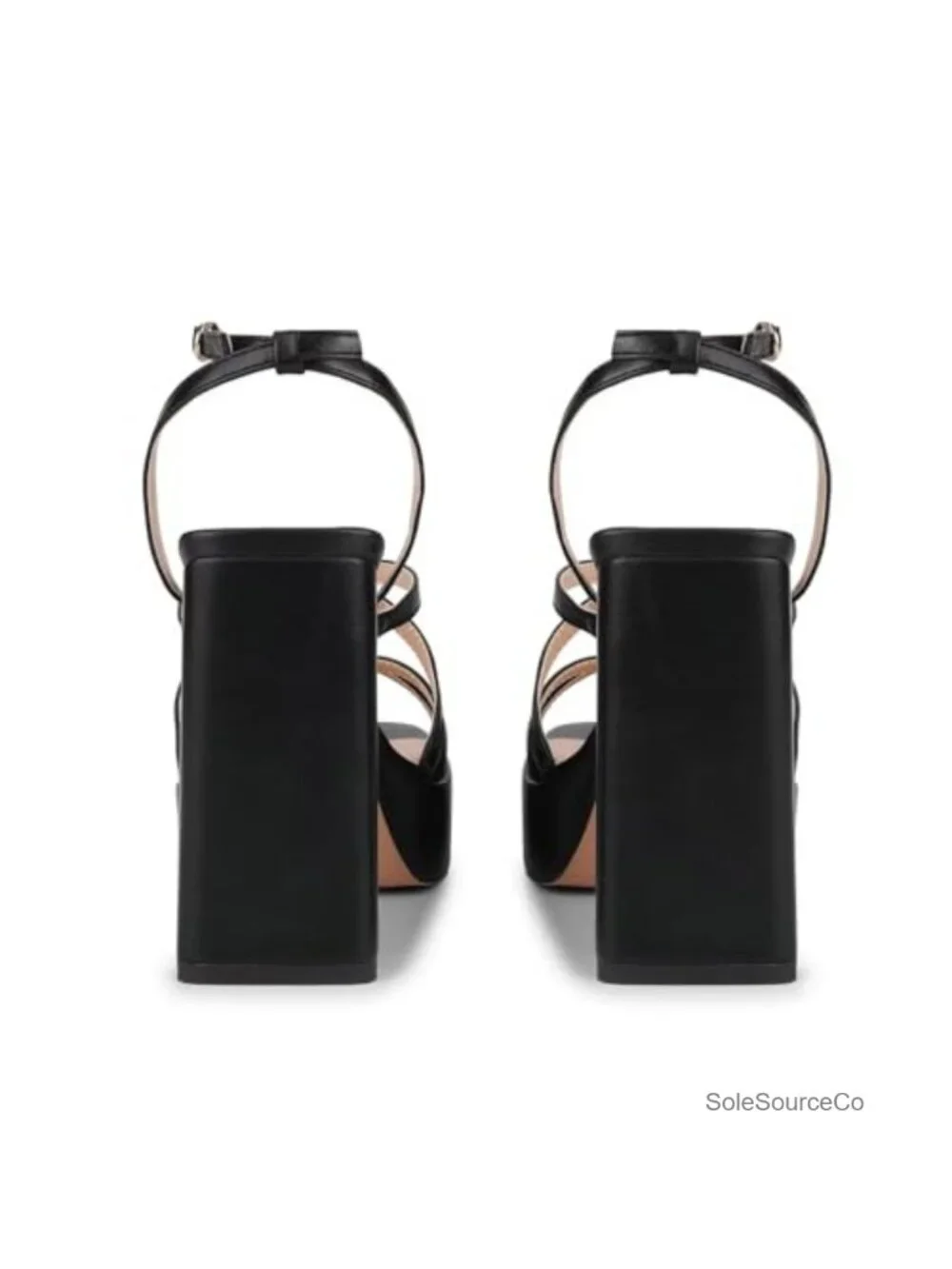 Black Platform Chunky Heels for Women, Block Heel Sandals with Open Square Toe